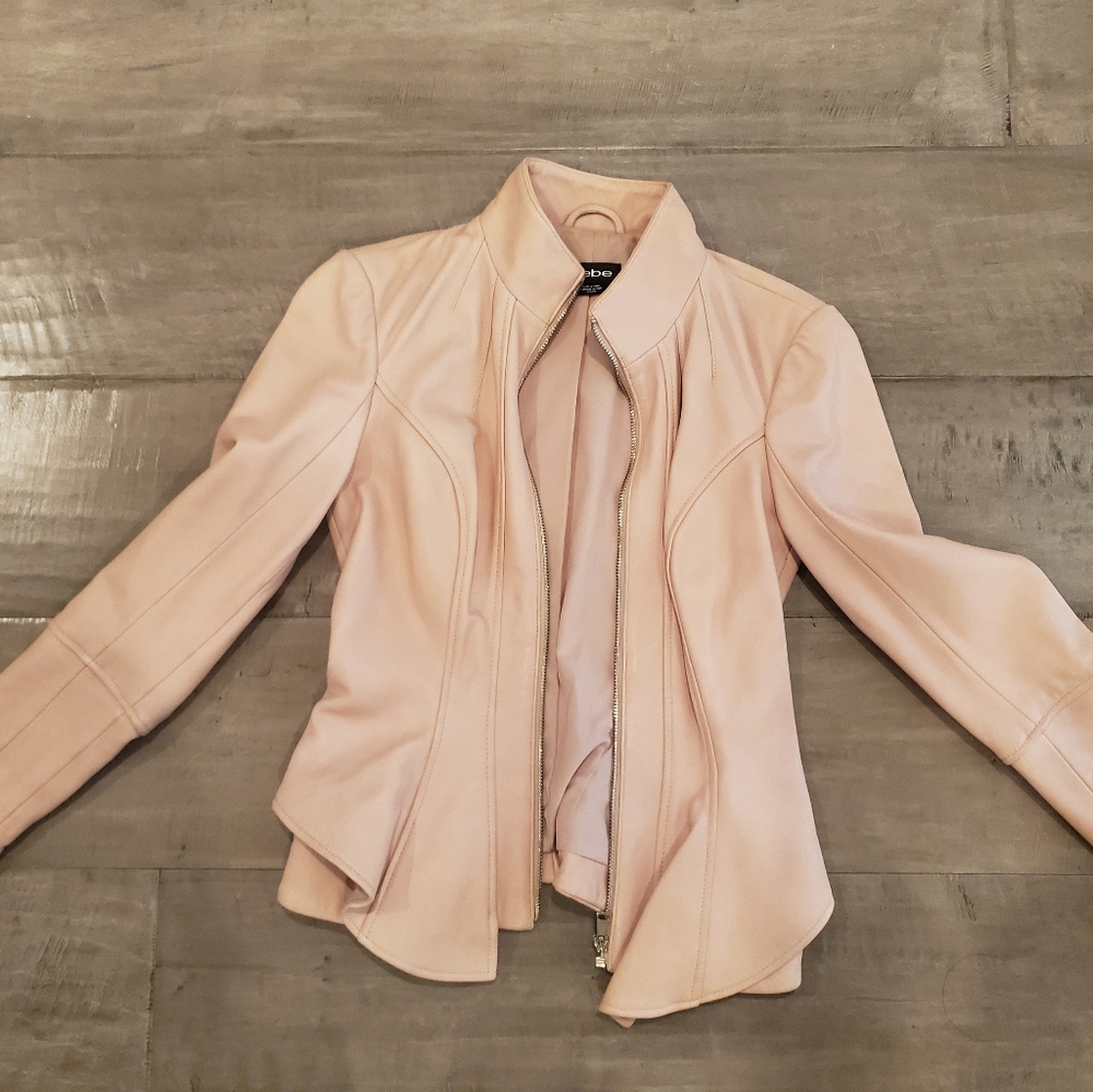 Bebe blush peplum leather jacket